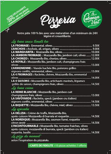 LE CABANON VERT menu 1